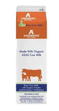 Answers Additional Raw Cow Milk with Organic Pumpkin - Quart