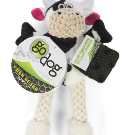 GoDog Checkers Skinny Cow with Chew Guard Technology Durable Plush Dog Toy Mini