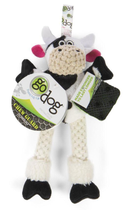 GoDog Checkers Skinny Cow with Chew Guard Technology Durable Plush Dog Toy Mini