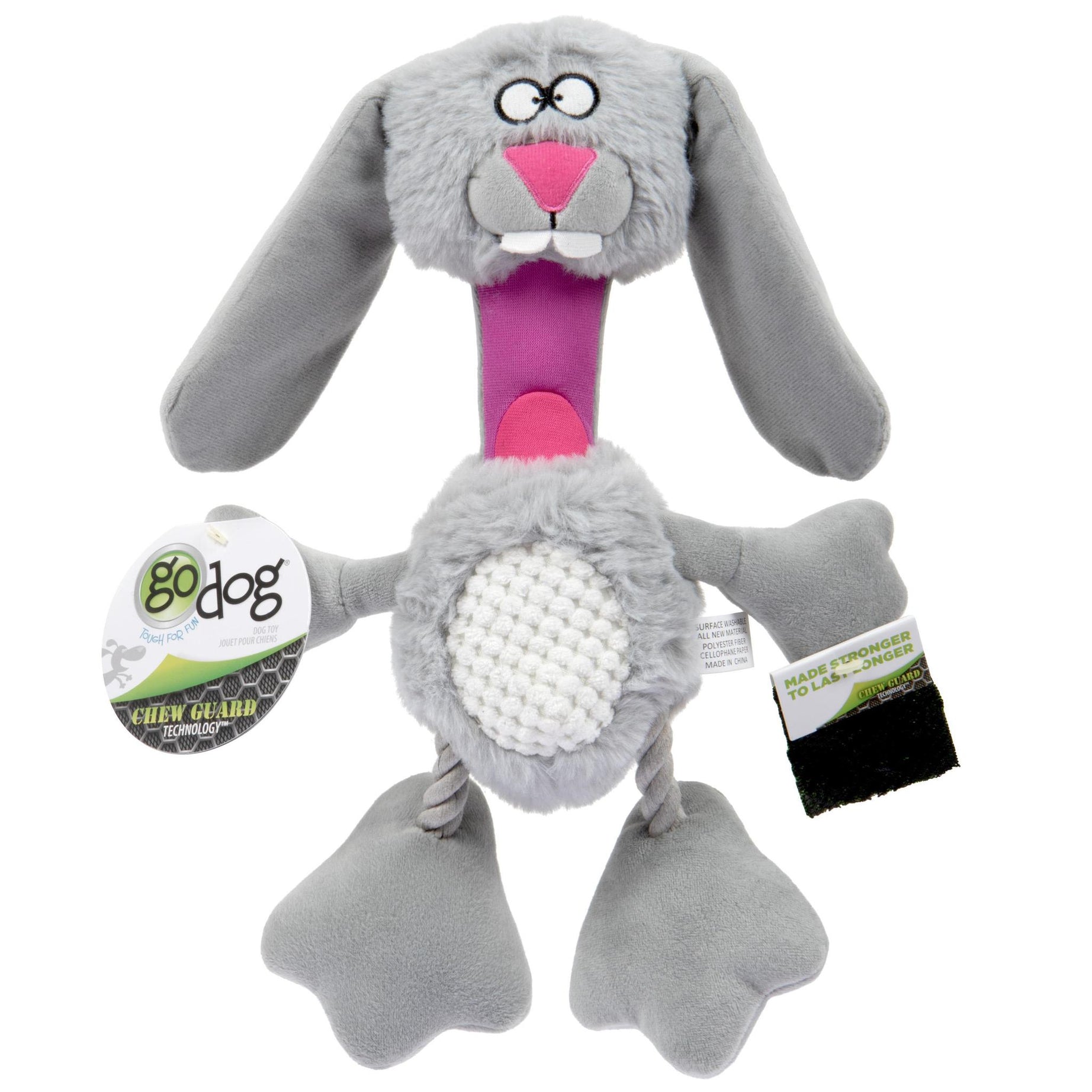 Worldwise GoDog Multi Tug Rabbit Dog Toy Grey Small