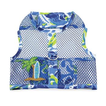 Hawaiian Ocean Cool Mesh Dog Harness  - Hawaiian Ocean Blue and Palms Doggie Design