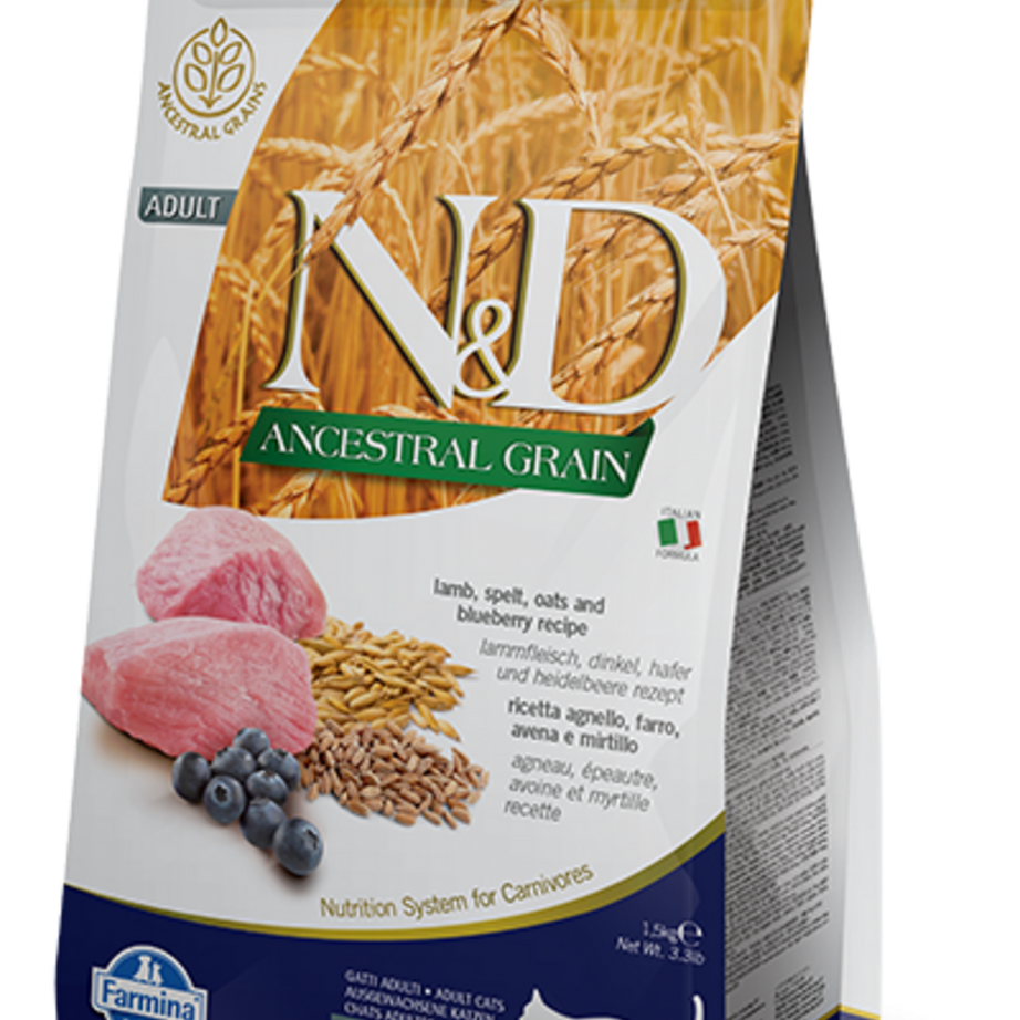 Farmina N&D Natural & Delicious Low Grain Adult Lamb & Blueberry Dry Cat Food