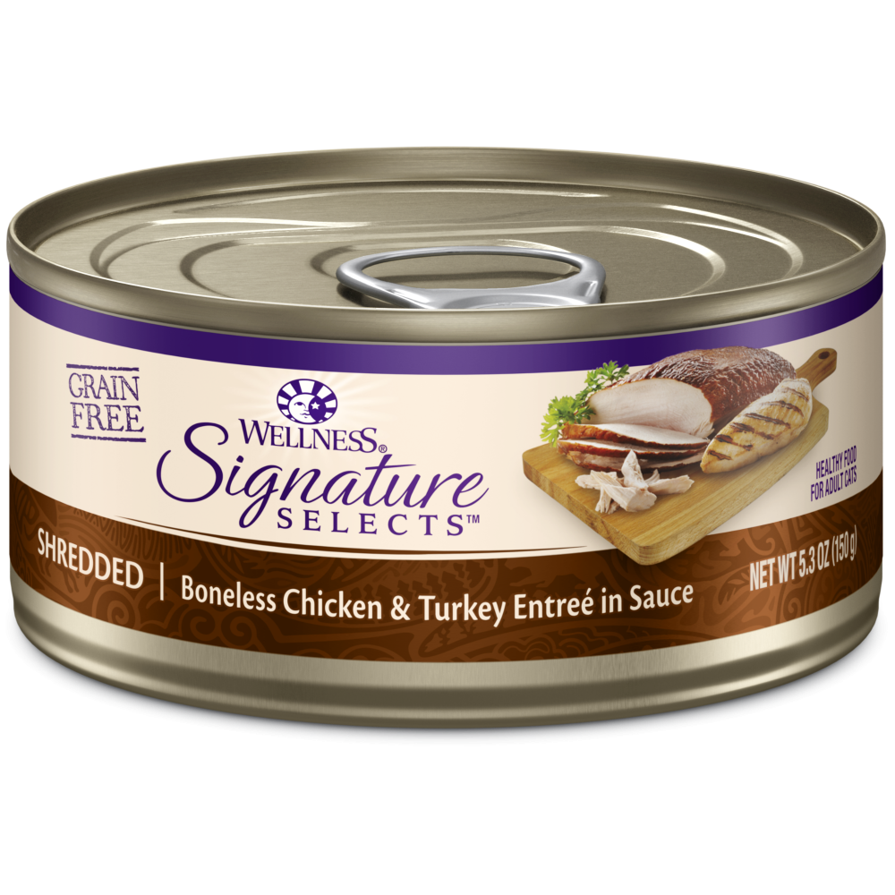 Wellness Signature Selects Grain Free Natural Shredded White Meat Chicken and Turkey Entree in Sauce Wet Canned Cat Food