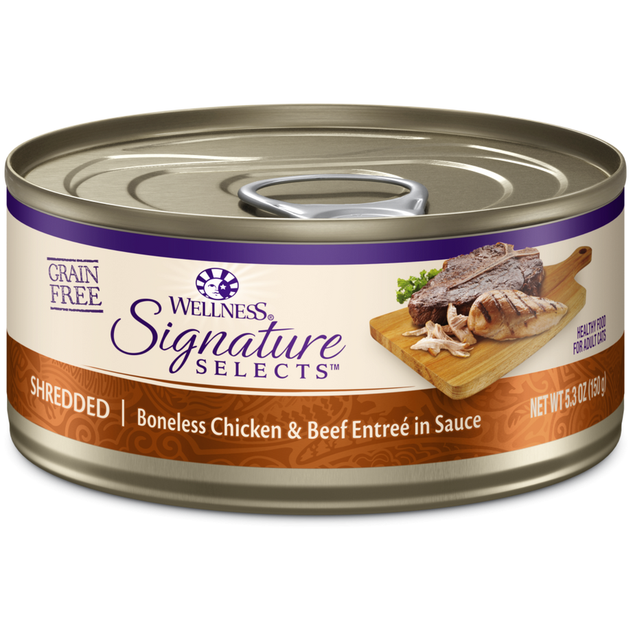 Wellness CORE Signature Selects Grain Free Canned Cat Food, Shredded Chicken & Beef Entree in Sauce