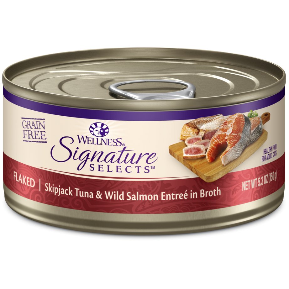 Wellness Signature Selects Grain Free Natural Skipjack Tuna with Wild Salmon Entree in Broth Wet Canned Cat Food