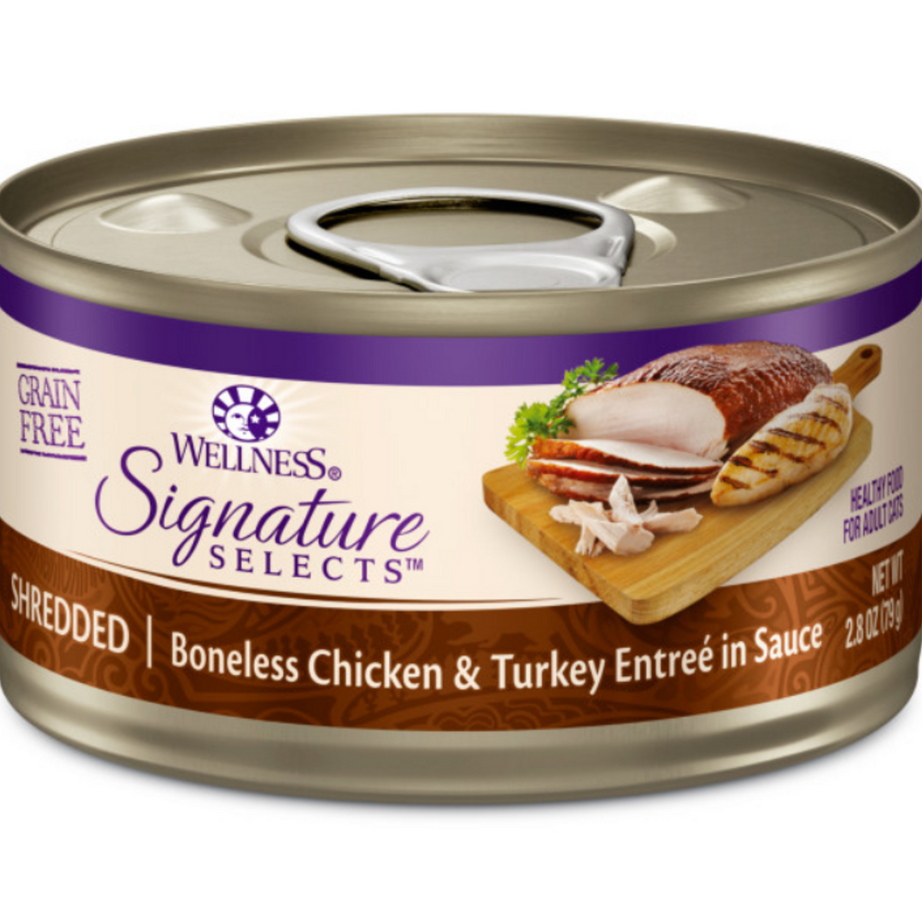 Wellness CORE Signature Selects Grain Free Canned Cat Food, Chunky Chicken & Turkey in Sauce