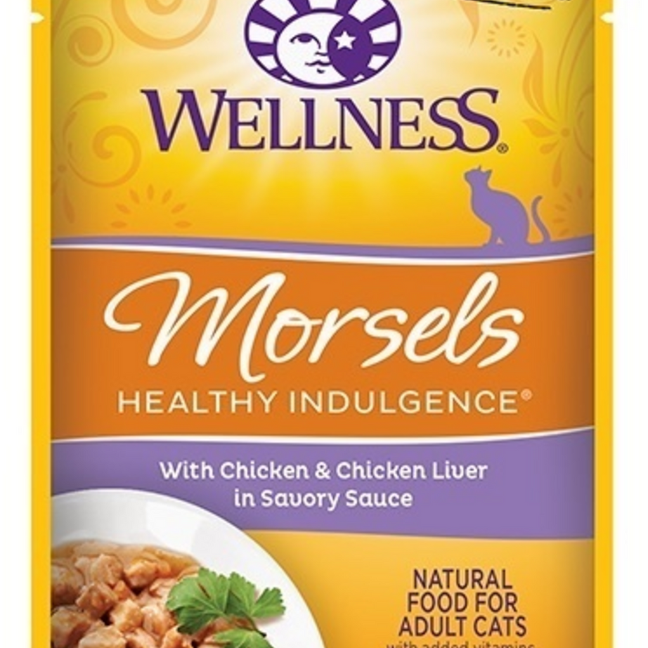 Wellness Healthy Indulgence Natural Grain Free Morsels with Chicken and Chicken Liver in Savory Sauce Cat Food Pouch