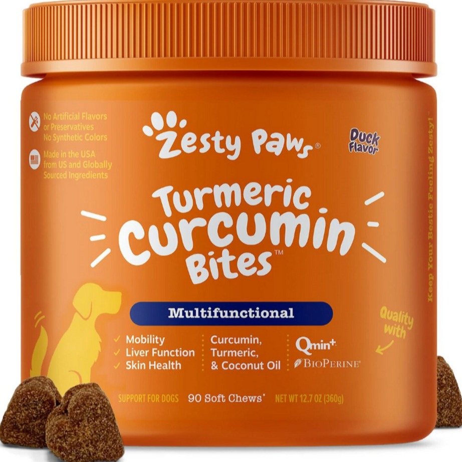 Zesty Paws Turmeric Curcumin Bites Joint & Immune Health Duck Soft Chews for Dogs