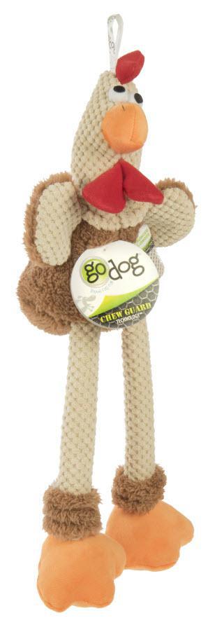 Worldwise GoDog Checkers Skinny Rooster Chew Guard Toy Brown Large